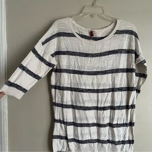 Divided by H&M 3/4 Sleeve White and Bluish-Gray Striped Top